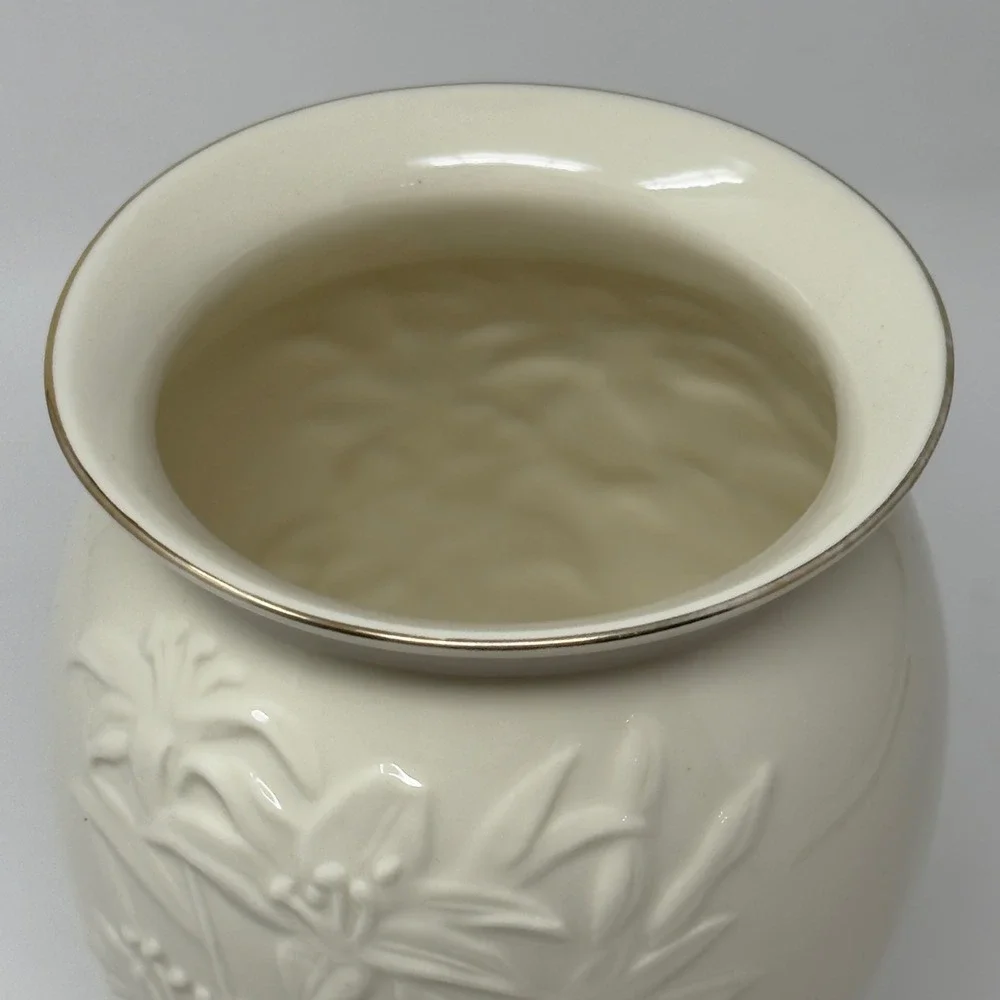 Vintage Lenox Ivory Porcelain Lily Vase Embossed Floral Gold Trim